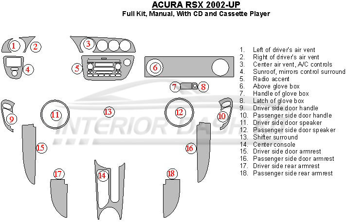 Acura RSX 2002-2006 Dash Trim Kit (Full Kit, Manual, With CD and