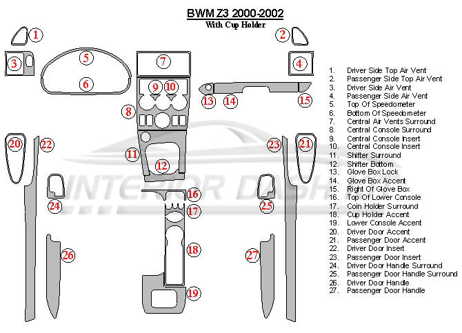 Bmw Z3 00 03 Dash Trim Kit With Cup Holder Interior Dash Kit